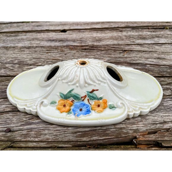 Art Deco 1930s Flush Mount Ceiling Fixture Light Porcelain Ceramic Floral - Picture 11 of 16